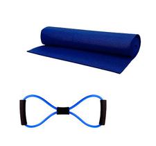 Kit Funcional Treinar em Casa C/ Tapete Yoga Azul + Extensor em 8 Crosstube Tensão Multifuncional - 1 Fit