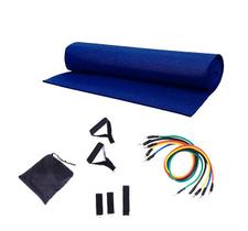 Kit Funcional Treinar em Casa C/ Tapete Yoga Azul + Kit Power Tube Extensor Multifuncional Crossbend MBFit