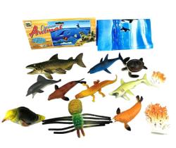 Kit Fundo Do Oceano Brinquedo 12 Boneco Peixe Tartaruga Foca