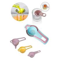 Kit funil 3 em 1 com separador de gema e peneira em plástico resistente utensílio multiuso de cozinha