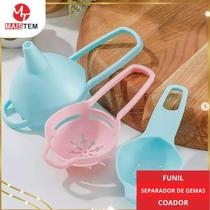 Kit Funil Com Separador De Gema De Ovo E Peneira Em Plástico 3 em 1 Utilidade Confeitaria Cozinha