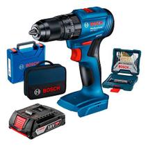Kit Furadeira Imp 18v C/ Bat 2ah Gsb185li + Acessórios Bosch Cor Azul Bivolt