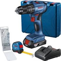 Kit Furadeira Impacto Bosch Gsb 185 Li E 1 Bateria 5 Brocas - Azul