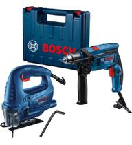 Kit Furadeira Impacto Parafusadeira Gsb 13 Re e Serra Tico Tico Bosch Gst 700 220v