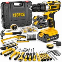 Kit Furadeira Parafusadeira 21V Brushless Sem Fio Com Maleta de Ferramentas Resistente 120 Peças Completa