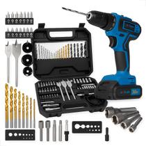 Kit Furadeira Parafusadeira 36V Sem Fio Profissional + 100 Peças Brocas e Bits 2 Baterias