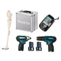 Kit Furadeira Parafusadeira à Bateria DK1493 Makita e Aspirador de Pó Kit Furadeira Parafusadeira à Bateria DK1493 Makita e Aspirador de Pó