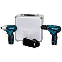 Kit Furadeira Parafusadeira e Parafusadeira de Impacto Bateria Bivolt - LCT204 - MAKITA