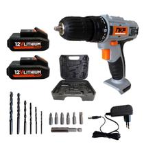 Kit Furadeira Parafusadeira Maleta 13 Acessórios FP12X e 2 Baterias 12V NKF