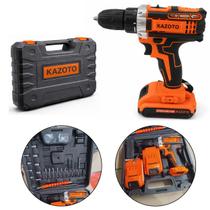 Kit Furadeira Parafusadeira Sem Fio Recarregável 21V Profissional 2 Baterias com Maleta Cor:Preto Laranja