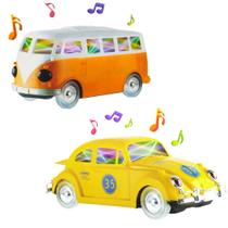 Kit Fusca e Perua Kombi Bate e Volta Carrinho Eletrônico com Luzes e Música Infantil