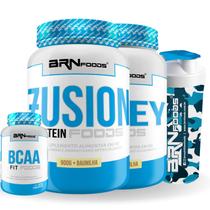 Kit Fusion Protein 900g + Whey Foods 900g + BCAA 100g Tangerina + Coqueteleira 600ml BRNFOODS Kit Fusion Protein 900g + Whey Foods 900g + BCAA 100g Tangerina + Coqueteleira 600ml BRNFOODS