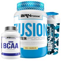 Kit Fusion Protein Foods 2kg + BCAA 450 Cápsulas + Coqueteleira 600ml BRNFOODS