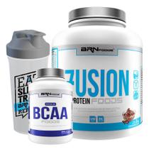 Kit Fusion Protein Foods 2kg + BCAA 450 Cápsulas + Coqueteleira 600ml BRNFOODS