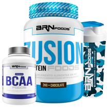 Kit Fusion Protein Foods 2kg + BCAA 450 Cápsulas + Coqueteleira 600ml BRNFOODS