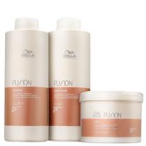 Kit fusion wella 3 passos shampoo 1l + máscara 500gr + condicionador 1l