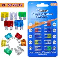 Kit Fusível Lâmina Mini Carro 10a 15a 20a 25a 30a - 50 Peças - Western