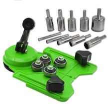 Kit Gabarito Furação Com 10 Serras Copo Ventosa Porcelanato