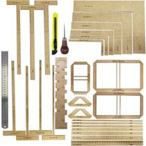 Kit Gabarito Régua Fio Cabelo Esquadros T Cartonagem + Acess Kit Gabarito Régua Fio Cabelo Esquadros T Cartonagem + Acess