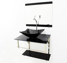 Kit Gabinete 60Cm Cuba Retangular Mármore Preto + Torneira