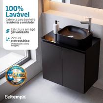 Kit Gabinete Aço Galvanizado Lavável Banheiro Suspenso 62cm Preto Com Cuba Pia Apoio Tampo Vidro 2 Portas Beltempo Kit Gabinete Aço Galvanizado Lavável Banheiro Suspenso 62cm Preto Com Cuba Pia Apoio Tampo Vidro 2 Portas Beltempo