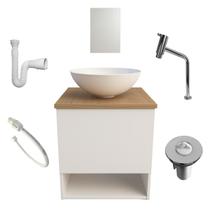 Kit Gabinete Armario de Banheiro com Cuba Espelho Torneira Cromada Valvula Sifão Engate Kit Gabinete Armario de Banheiro com Cuba Espelho Torneira Cromada Valvula Sifão Engate