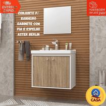 Kit Gabinete Armario de Banheiro Cuba Pia Com Espelheira Berlin Aster