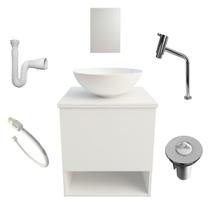 Kit Gabinete Armario de Banheiro Lavabo com Cuba Espelho Torneira Cromada Sifão Valvula Engate Kit Gabinete Armario de Banheiro Lavabo com Cuba Espelho Torneira Cromada Sifão Valvula Engate