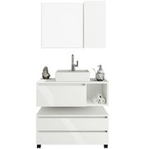 Kit Gabinete Balcão E Espelheira De Banheiro Marina Branco Kit Gabinete Balcão E Espelheira De Banheiro Marina Branco
