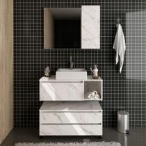Kit Gabinete Balcão E Espelheira De Banheiro Marina Mármore Branco Kit Gabinete Balcão E Espelheira De Banheiro Marina Mármore Branco