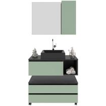 Kit Gabinete Balcão E Espelheira De Banheiro Marina Mármore Lunar/verde Mar