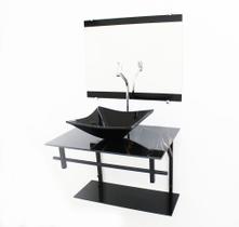 Kit gabinete banheiro 60cm ap com cuba quadrada mármore preto + torneira cromada