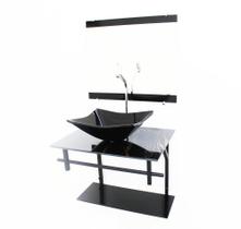 Kit gabinete banheiro 60cm ap com cuba retangular mármore preto + torneira cromada