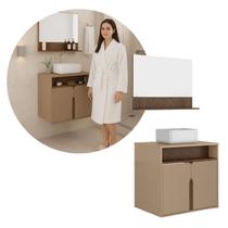 Kit Gabinete Banheiro 60cm c/ Cuba de Resina e Espelho MDP