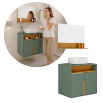 Kit Gabinete Banheiro 60cm c/ Cuba de Resina e Espelho MDP