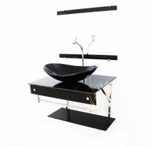 Kit gabinete banheiro 60cm iqx inox com cuba oval mármore preto + torneira cromada - Cubas e Gabinetes