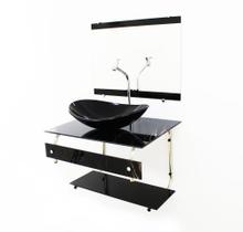 Kit gabinete banheiro 60cm it inox com cuba oval mármore preto + torneira cromada