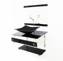 Kit gabinete banheiro 60cm it inox com cuba retangular mármore preto + torneira cromada Kit gabinete banheiro 60cm it inox com cuba retangular mármore preto + torneira cromada