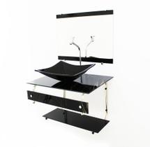 Kit gabinete banheiro 60cm it inox com cuba retangular mármore preto + torneira cromada Kit gabinete banheiro 60cm it inox com cuba retangular mármore preto + torneira cromada