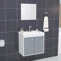 Kit Gabinete Banheiro Com Pia/Cuba + Espelho Bergamo Cinza