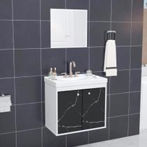 Kit Gabinete Banheiro Com Pia/Cuba + Espelho Bergamo Preto