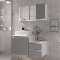 Kit gabinete banheiro completo - armário + cuba + espelheira cross 80cm branco/cinza - MOVEIS JOIA
