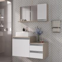 Kit gabinete banheiro completo - armário + cuba + espelheira cross 80cm madeirado/branco