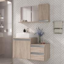 Kit gabinete banheiro completo - armário + cuba + espelheira cross 80cm madeirado inteiro - MOVEIS JOIA