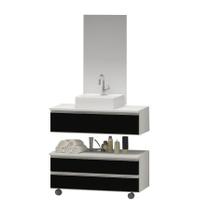 Kit gabinete banheiro creta 80cm + cuba sobrepor + espelho branco / preto - MOVEIS JOIA