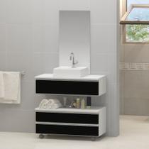 Kit gabinete banheiro creta 80cm + cuba sobrepor + espelho branco / preto