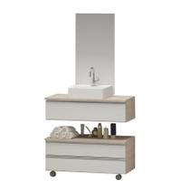 Kit gabinete banheiro creta 80cm + cuba sobrepor + espelho madeirado/branco