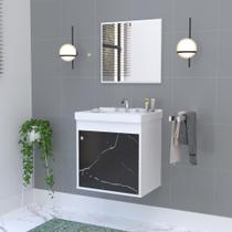 Kit Gabinete Banheiro Em Mdf Com Espelheira - Veneto Preto