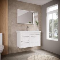 Kit Gabinete Banheiro Em Mdf Espelheira - Potenza Branco Kit Gabinete Banheiro Em Mdf Espelheira - Potenza Branco