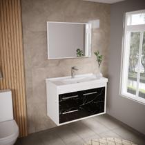 Kit Gabinete Banheiro Em Mdf Espelheira - Potenza Preto Kit Gabinete Banheiro Em Mdf Espelheira - Potenza Preto